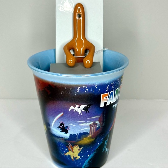 Disney Parks Fantasia 85th Anniversary Coffee Mug w/ Broom Spoon Sorcerer Mickey - Picture 2 of 7